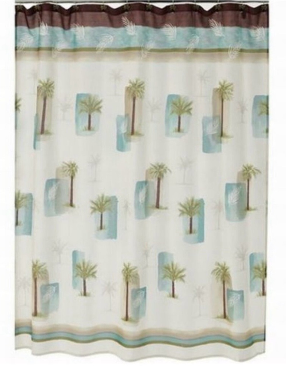 Palm Tree Print Tropical Curtain Panel in Teal & Brown - Picture 2 of 4